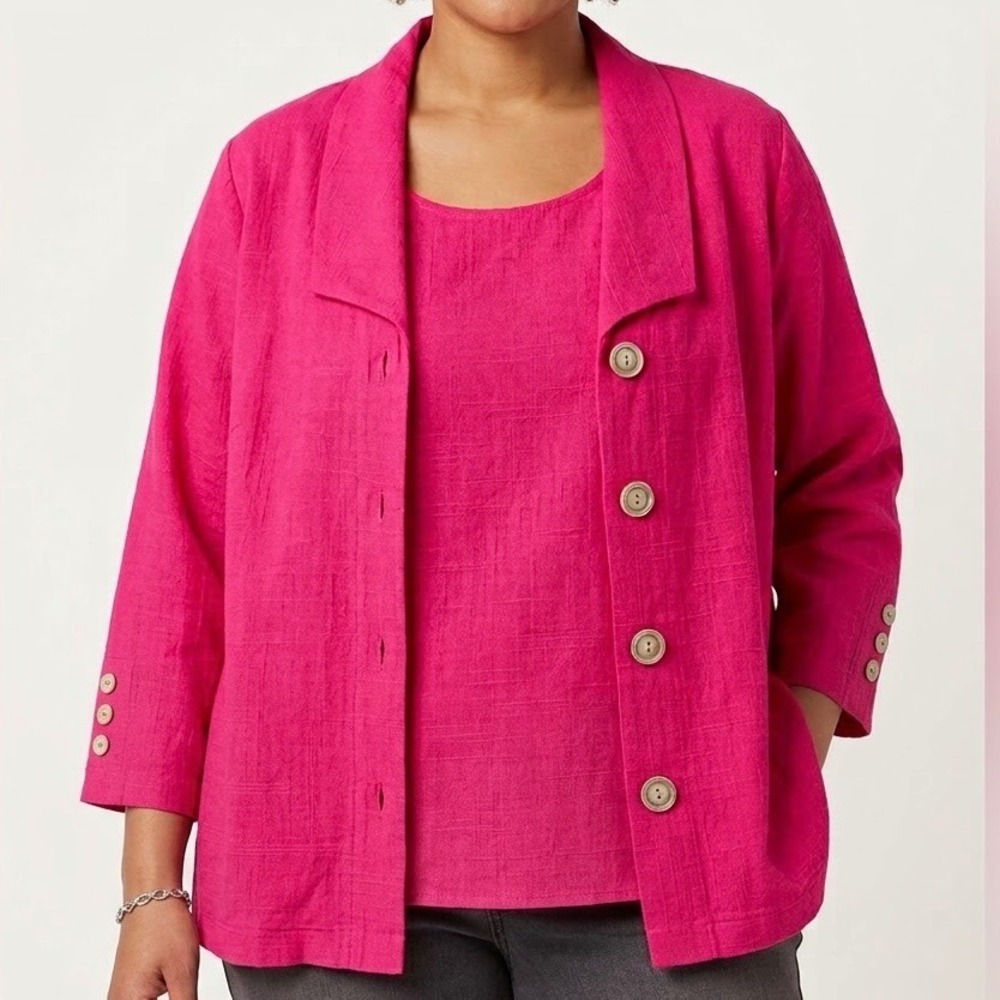 Habitat Clothes to Live In Pink 2 Piece Cotton Jacket and Tank Set XL lagenlook